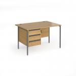 Contract 25 straight desk with 3 drawer pedestal and graphite H-Frame leg 1200mm x 800mm - oak top CH12S3-G-O