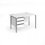 Contract 25 straight desk with 3 drawer pedestal and graphite H-Frame leg 1200mm x 800mm - white top CH12S3-G-WH