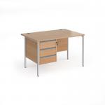 Contract 25 straight desk with 3 drawer pedestal and silver H-Frame leg 1200mm x 800mm - beech top CH12S3-S-B
