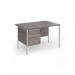 Contract 25 straight desk with 3 drawer pedestal and silver H-Frame leg 1200mm x 800mm - grey oak top CH12S3-S-GO