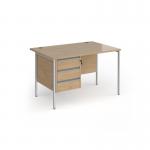 Contract 25 straight desk with 3 drawer pedestal and silver H-Frame leg 1200mm x 800mm - kendal oak top CH12S3-S-KO