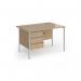 Contract 25 straight desk with 3 drawer pedestal and silver H-Frame leg 1200mm x 800mm - kendal oak top CH12S3-S-KO