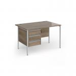 Contract 25 straight desk with 3 drawer pedestal and silver H-Frame leg 1200mm x 800mm - Nebraska Oak Top CH12S3-S-NO