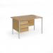 Contract 25 straight desk with 3 drawer pedestal and silver H-Frame leg 1200mm x 800mm - oak top CH12S3-S-O