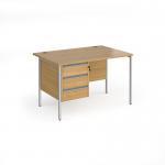 Contract 25 straight desk with 3 drawer pedestal and silver H-Frame leg 1200mm x 800mm - oak top CH12S3-S-O