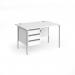 Contract 25 straight desk with 3 drawer pedestal and silver H-Frame leg 1200mm x 800mm - white top CH12S3-S-WH