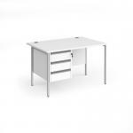 Contract 25 straight desk with 3 drawer pedestal and silver H-Frame leg 1200mm x 800mm - white top CH12S3-S-WH