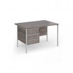Contract 25 straight desk with 3 drawer pedestal and white H-Frame leg 1200mm x 800mm - grey oak top CH12S3-WH-GO
