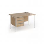 Contract 25 straight desk with 3 drawer pedestal and white H-Frame leg 1200mm x 800mm - kendal oak top CH12S3-WH-KO