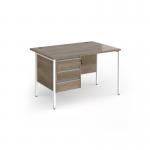 Contract 25 straight desk with 3 drawer pedestal and white H-Frame leg 1200mm x 800mm - Nebraska Oak Top CH12S3-WH-NO