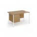 Contract 25 straight desk with 3 drawer pedestal and white H-Frame leg 1200mm x 800mm - oak top CH12S3-WH-O