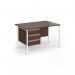 Contract 25 straight desk with 3 drawer pedestal and white H-Frame leg 1200mm x 800mm - walnut top CH12S3-WH-W