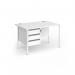 Contract 25 straight desk with 3 drawer pedestal and white H-Frame leg 1200mm x 800mm - white top CH12S3-WH-WH