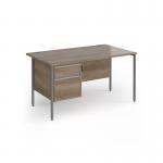 Contract 25 straight desk with 2 drawer pedestal and graphite H-Frame leg 1400mm x 800mm - Nebraska Oak Top CH14S2-G-NO
