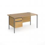 Contract 25 straight desk with 2 drawer pedestal and graphite H-Frame leg 1400mm x 800mm - oak top CH14S2-G-O