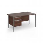 Contract 25 straight desk with 2 drawer pedestal and graphite H-Frame leg 1400mm x 800mm - walnut top CH14S2-G-W