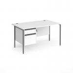 Contract 25 straight desk with 2 drawer pedestal and graphite H-Frame leg 1400mm x 800mm - white top CH14S2-G-WH