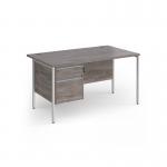 Contract 25 straight desk with 2 drawer pedestal and silver H-Frame leg 1400mm x 800mm - grey oak top CH14S2-S-GO
