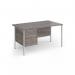 Contract 25 straight desk with 2 drawer pedestal and silver H-Frame leg 1400mm x 800mm - grey oak top CH14S2-S-GO