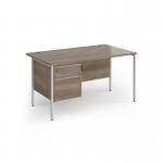 Contract 25 straight desk with 2 drawer pedestal and silver H-Frame leg 1400mm x 800mm - Nebraska Oak Top CH14S2-S-NO
