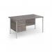 Contract 25 straight desk with 2 drawer pedestal and white H-Frame leg 1400mm x 800mm - grey oak top CH14S2-WH-GO