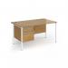 Contract 25 straight desk with 2 drawer pedestal and white H-Frame leg 1400mm x 800mm - oak top CH14S2-WH-O