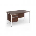 Contract 25 straight desk with 2 drawer pedestal and white H-Frame leg 1400mm x 800mm - walnut top CH14S2-WH-W
