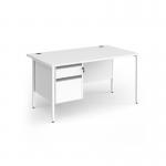 Contract 25 straight desk with 2 drawer pedestal and white H-Frame leg 1400mm x 800mm - white top CH14S2-WH-WH