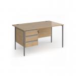 Contract 25 straight desk with 3 drawer pedestal and graphite H-Frame leg 1400mm x 800mm - kendal oak top CH14S3-G-KO