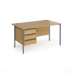 Contract 25 straight desk with 3 drawer pedestal and graphite H-Frame leg 1400mm x 800mm - oak top CH14S3-G-O