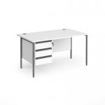 Contract 25 straight desk with 3 drawer pedestal and graphite H-Frame leg 1400mm x 800mm - white top CH14S3-G-WH