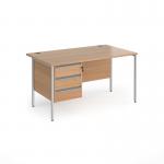 Contract 25 straight desk with 3 drawer pedestal and silver H-Frame leg 1400mm x 800mm - beech top CH14S3-S-B