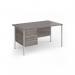 Contract 25 straight desk with 3 drawer pedestal and silver H-Frame leg 1400mm x 800mm - grey oak top CH14S3-S-GO