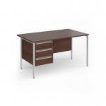 Contract 25 straight desk with 3 drawer pedestal and silver H-Frame leg 1400mm x 800mm - walnut top CH14S3-S-W