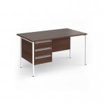 Contract 25 straight desk with 3 drawer pedestal and white H-Frame leg 1400mm x 800mm - walnut top CH14S3-WH-W