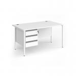 Contract 25 straight desk with 3 drawer pedestal and white H-Frame leg 1400mm x 800mm - white top CH14S3-WH-WH