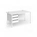 Contract 25 straight desk with 3 drawer pedestal and white H-Frame leg 1400mm x 800mm - white top CH14S3-WH-WH
