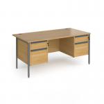 Contract 25 straight desk with 2 and 2 drawer pedestals and graphite H-Frame leg 1600mm x 800mm - oak top CH16S22-G-O