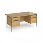 Contract 25 straight desk with 2 and 2 drawer pedestals and graphite H-Frame leg 1600mm x 800mm - oak top CH16S22-G-O