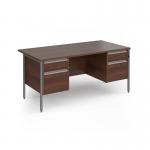 Contract 25 straight desk with 2 and 2 drawer pedestals and graphite H-Frame leg 1600mm x 800mm - walnut top CH16S22-G-W