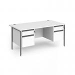 Contract 25 straight desk with 2 and 2 drawer pedestals and graphite H-Frame leg 1600mm x 800mm - white top CH16S22-G-WH