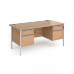 Contract 25 straight desk with 2 and 2 drawer pedestals and silver H-Frame leg 1600mm x 800mm - beech top CH16S22-S-B