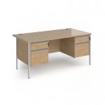 Contract 25 straight desk with 2 and 2 drawer pedestals and silver H-Frame leg 1600mm x 800mm - kendal oak top CH16S22-S-KO