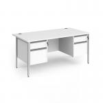 Contract 25 straight desk with 2 and 2 drawer pedestals and silver H-Frame leg 1600mm x 800mm - white top CH16S22-S-WH