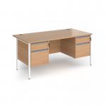 Contract 25 straight desk with 2 and 2 drawer pedestals and white H-Frame leg 1600mm x 800mm - beech top CH16S22-WH-B