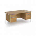 Contract 25 straight desk with 2 and 2 drawer pedestals and white H-Frame leg 1600mm x 800mm - oak top CH16S22-WH-O