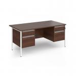 Contract 25 straight desk with 2 and 2 drawer pedestals and white H-Frame leg 1600mm x 800mm - walnut top CH16S22-WH-W