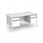 Contract 25 straight desk with 2 and 2 drawer pedestals and white H-Frame leg 1600mm x 800mm - white top CH16S22-WH-WH