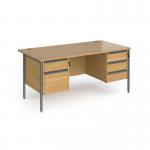 Contract 25 straight desk with 2 and 3 drawer pedestals and graphite H-Frame leg 1600mm x 800mm - oak top CH16S23-G-O