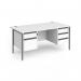 Contract 25 straight desk with 2 and 3 drawer pedestals and graphite H-Frame leg 1600mm x 800mm - white top CH16S23-G-WH